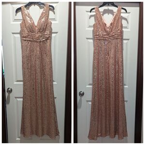 Rose Gold Sequin Bodycon Full Length Maxi Dress Christina Wu Size 8 Glamour